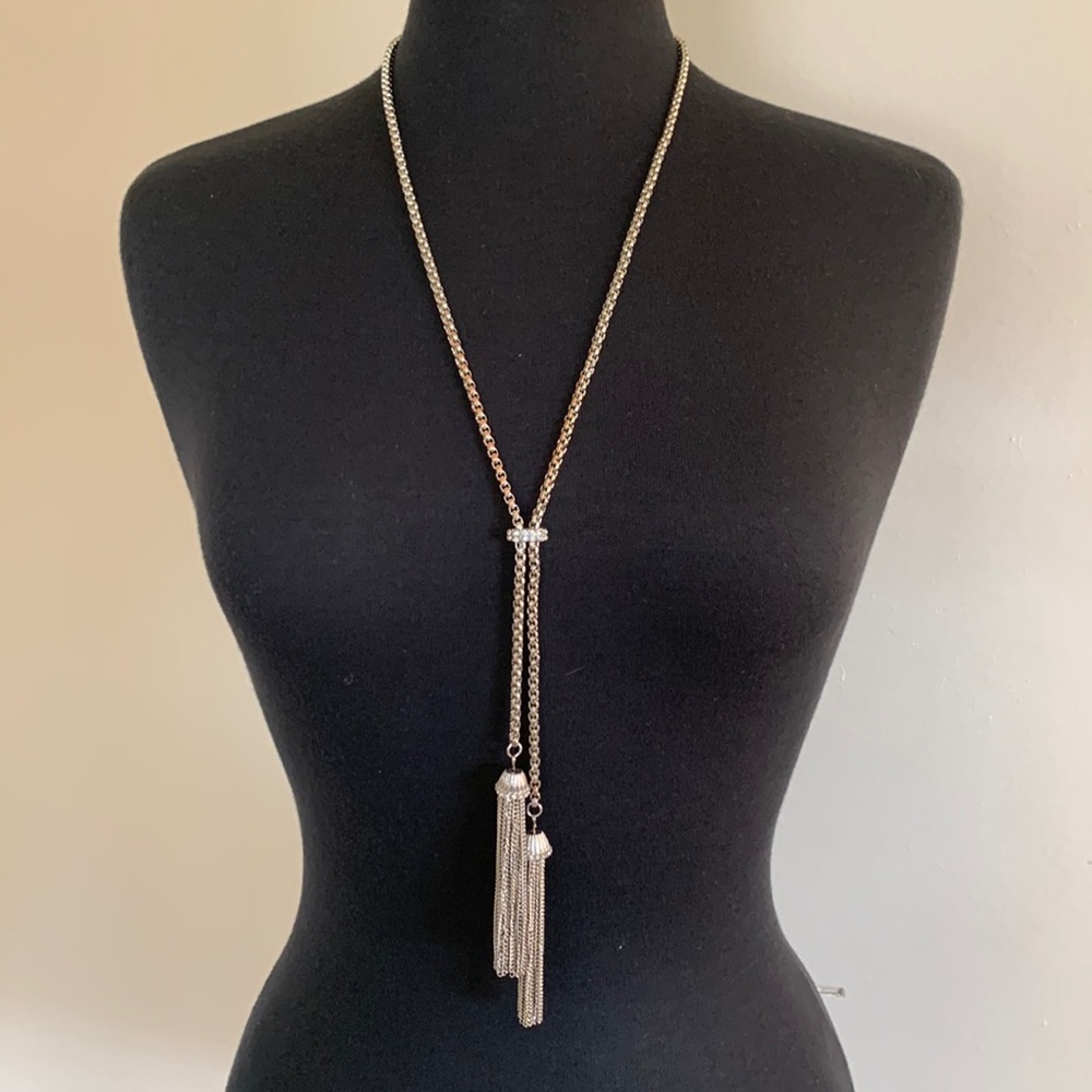 Long Tassel Necklace, Silver